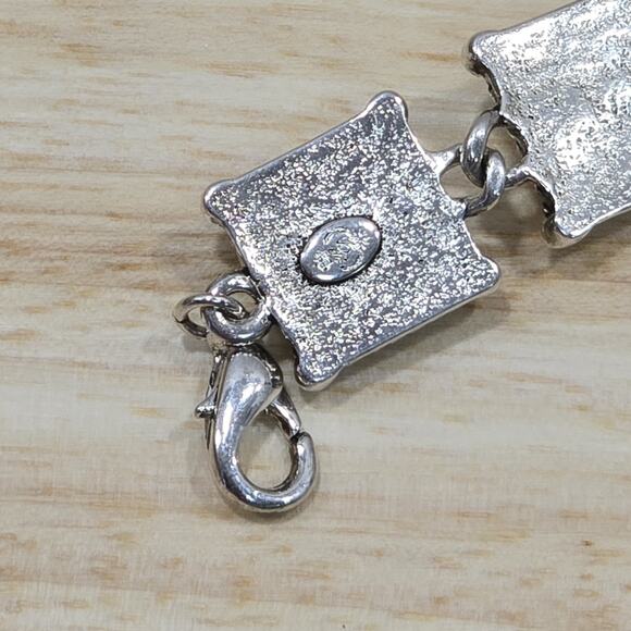 Premier Designs Black Grey Pyramid Cabochon Silver Tone 7" Link Bracelet - Picture 6 of 7